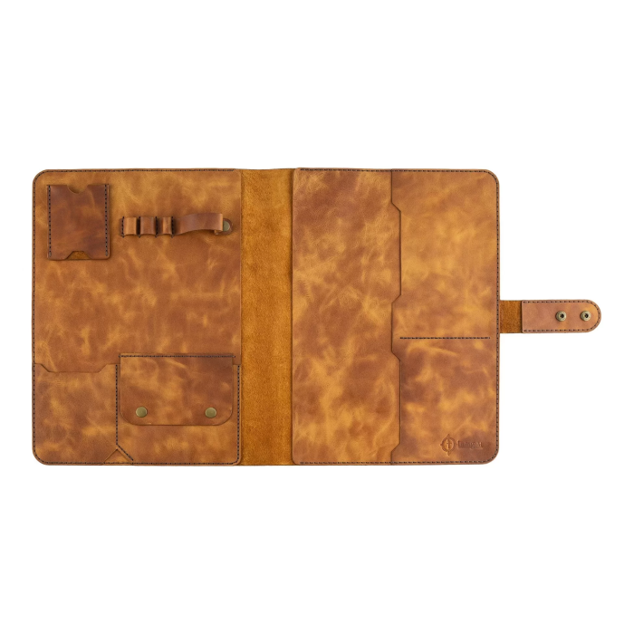 İsme Özel Çıtçıtlı Fonksiyonlu iPad Organizer - %100 Rainbow Deri - ET01002 - Camel