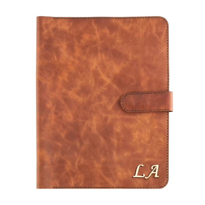 İsme Özel Çıtçıtlı Fonksiyonlu iPad Organizer - %100 Rainbow Deri - ET01002 - Tobacco