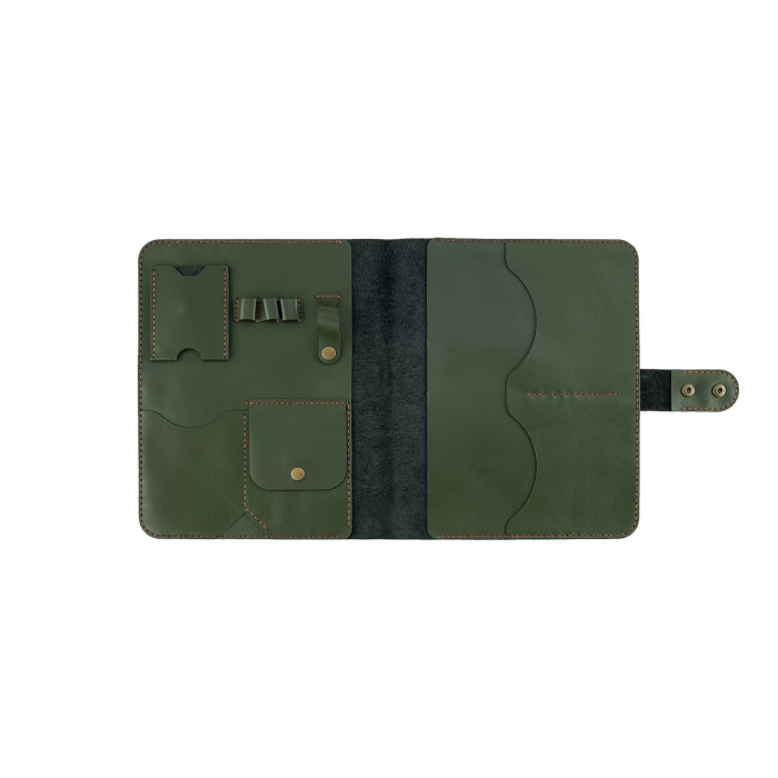 İsme Özel Çıtçıtlı Fonksiyonlu iPad Organizer - %100 Tiesto Deri - ET01003 - Haki