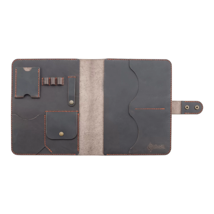 İsme Özel Çıtçıtlı Fonksiyonlu iPad Organizer - 10,9 (İnç) - %100 Crazy Deri - ET01004 - Kahverengi