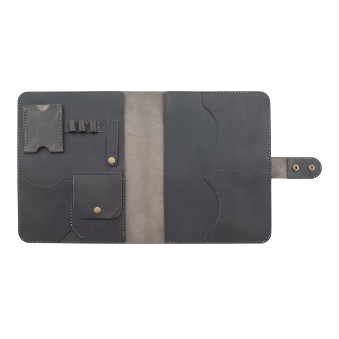 İsme Özel Çıtçıtlı Fonksiyonlu iPad Organizer 10,9 (İnç) - %100 Crazy Deri - ET01004 - Antrasit