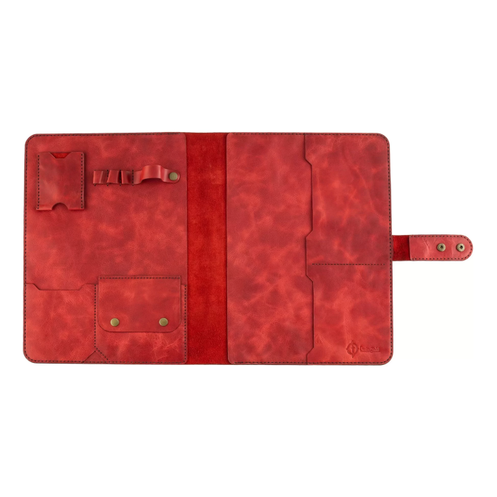 İsme Özel Çıtçıtlı Fonksiyonlu Macbook Organizer - %100 Rainbow Deri - ET02001 - Kırmızı