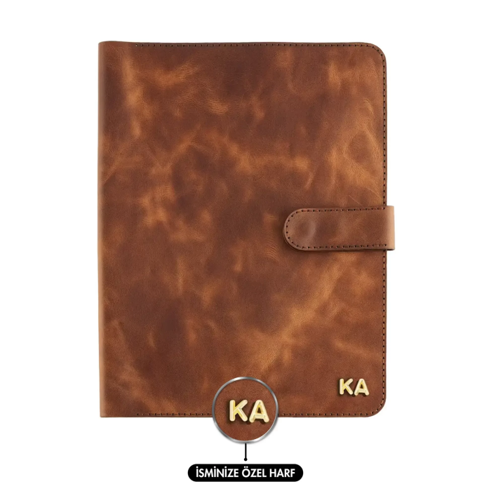 İsme Özel Çıtçıtlı Fonksiyonlu Macbook Organizer - %100 Rainbow Deri - ET02001 - Kahverengi