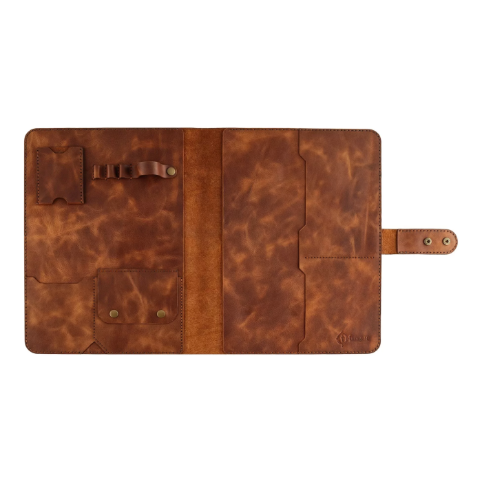 İsme Özel Çıtçıtlı Fonksiyonlu Macbook Organizer - %100 Rainbow Deri - ET02001 - Kahverengi