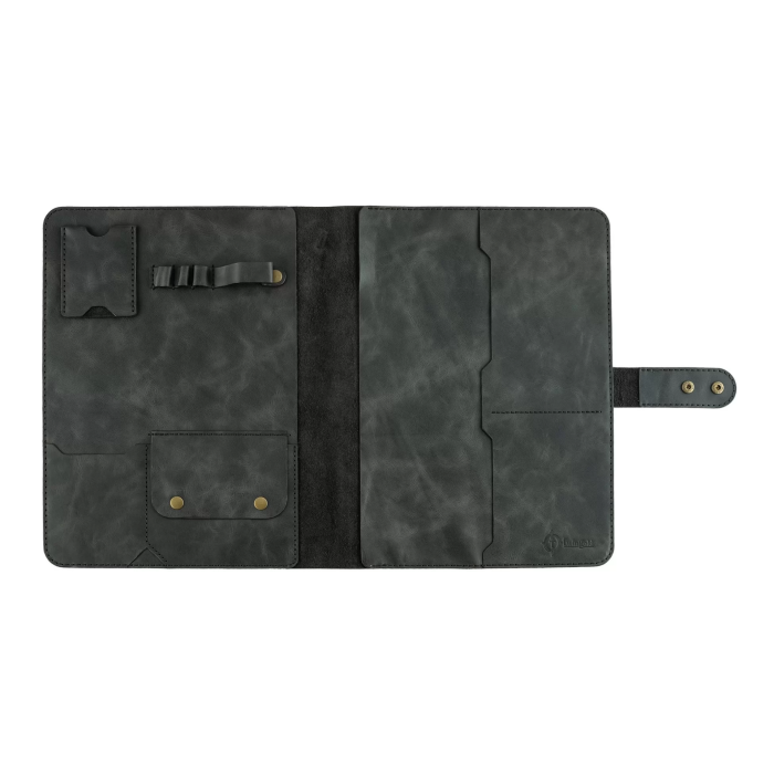 İsme Özel Çıtçıtlı Fonksiyonlu Macbook Organizer - %100 Rainbow Deri - ET02001 - Antrasit