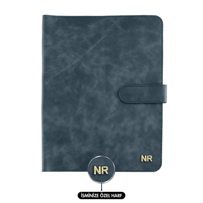 İsme Özel Çıtçıtlı Fonksiyonlu Macbook Organizer - %100 Rainbow Deri - ET02001 - Lacivert