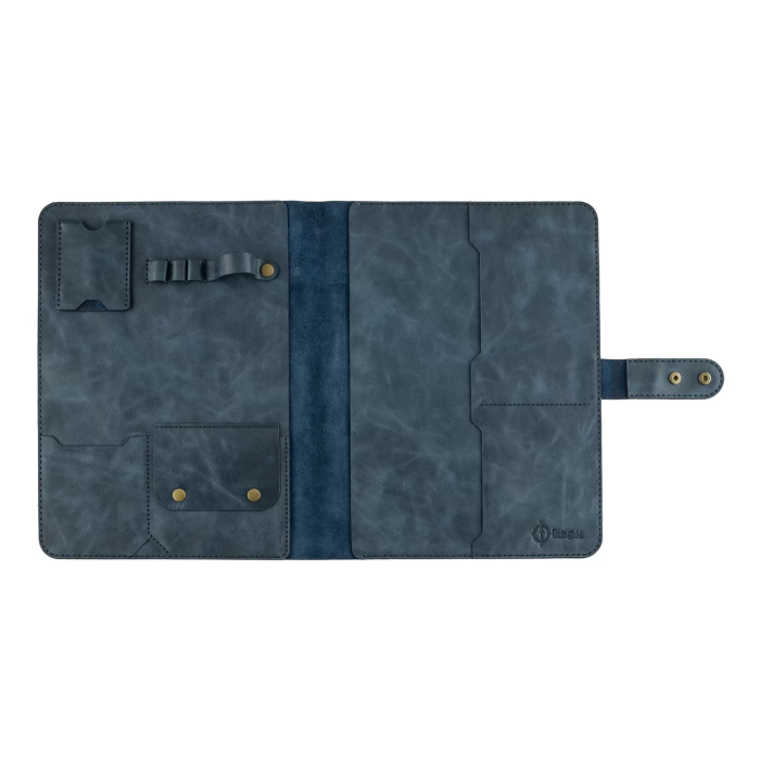 İsme Özel Çıtçıtlı Fonksiyonlu Macbook Organizer - %100 Rainbow Deri - ET02001 - Lacivert