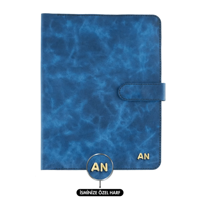 İsme Özel Çıtçıtlı Fonksiyonlu Macbook Organizer - %100 Rainbow Deri - ET02001 - Saks Mavisi