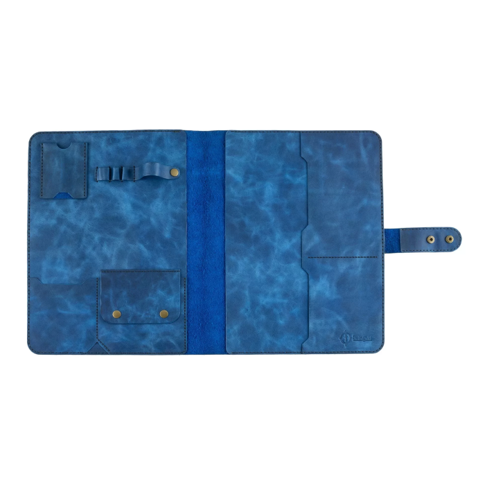 İsme Özel Çıtçıtlı Fonksiyonlu Macbook Organizer - %100 Rainbow Deri - ET02001 - Saks Mavisi