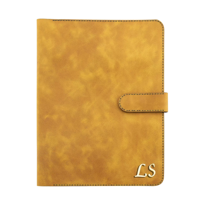 İsme Özel Çıtçıtlı Fonksiyonlu Macbook Organizer - %100 Rainbow Deri - ET02001 - Hardal Sarısı