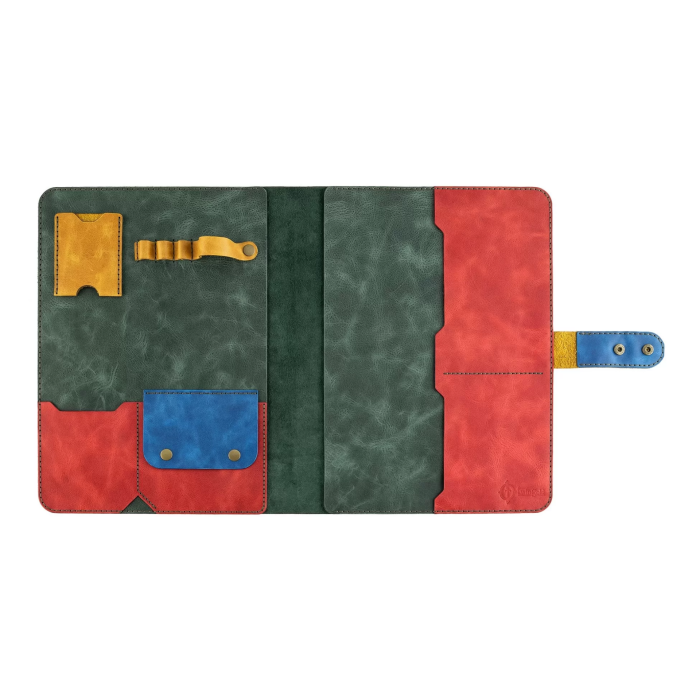 İsme Özel Çıtçıtlı Fonksiyonlu Macbook Organizer - %100 Rainbow Deri - ET02001 - Yeşil - Kırmızı