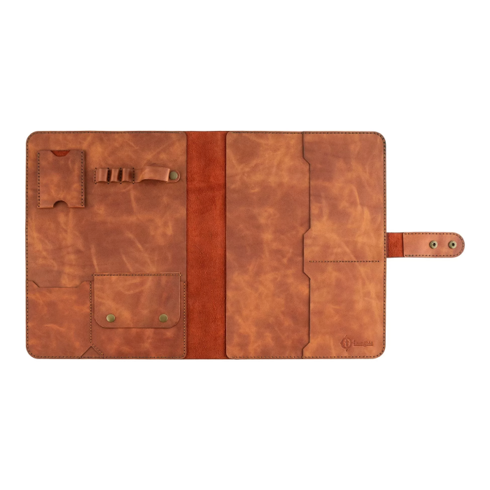 İsme Özel Çıtçıtlı Fonksiyonlu Macbook Organizer - %100 Rainbow Deri - ET02001 - Tobacco