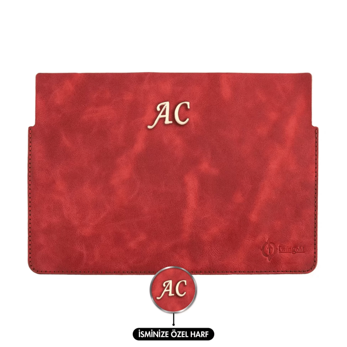 İsme Özel Macbook Kılıfı - %100 Rainbow Deri - ET02002 - Kırmızı
