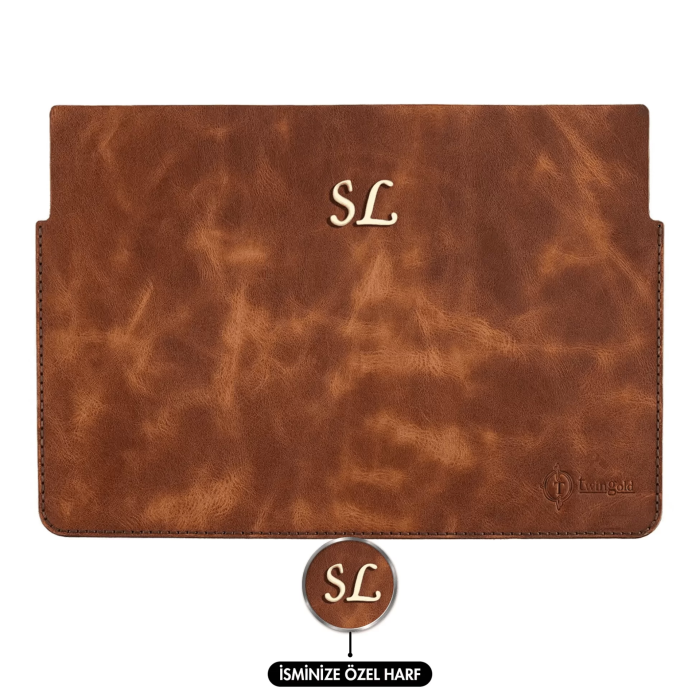 İsme Özel Macbook Kılıfı - %100 Rainbow Deri - ET02002 - Kahverengi