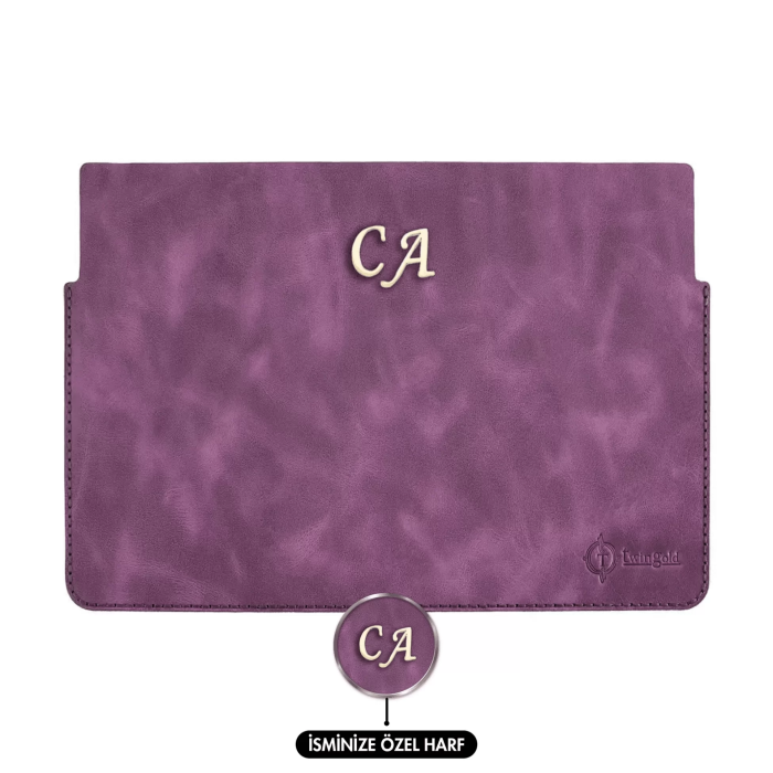 İsme Özel Macbook Kılıfı - %100 Rainbow Deri - ET02002 - Mor