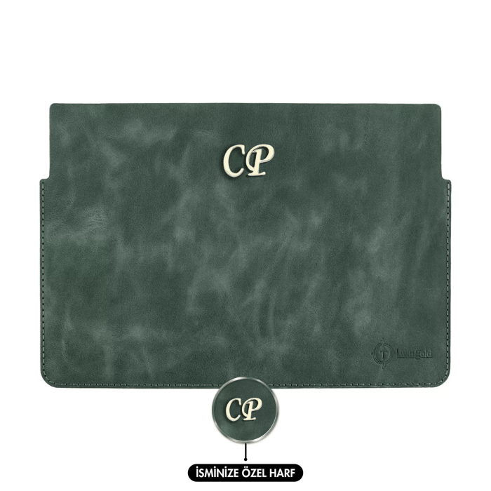 İsme Özel Macbook Kılıfı - %100 Rainbow Deri - ET02002 - Haki