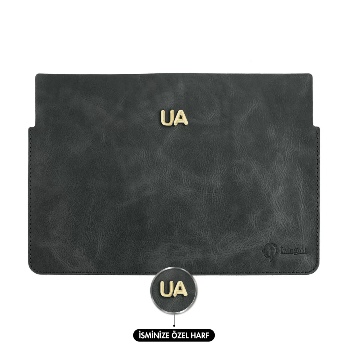 İsme Özel Macbook Kılıfı - %100 Rainbow Deri - ET02002 - Antrasit