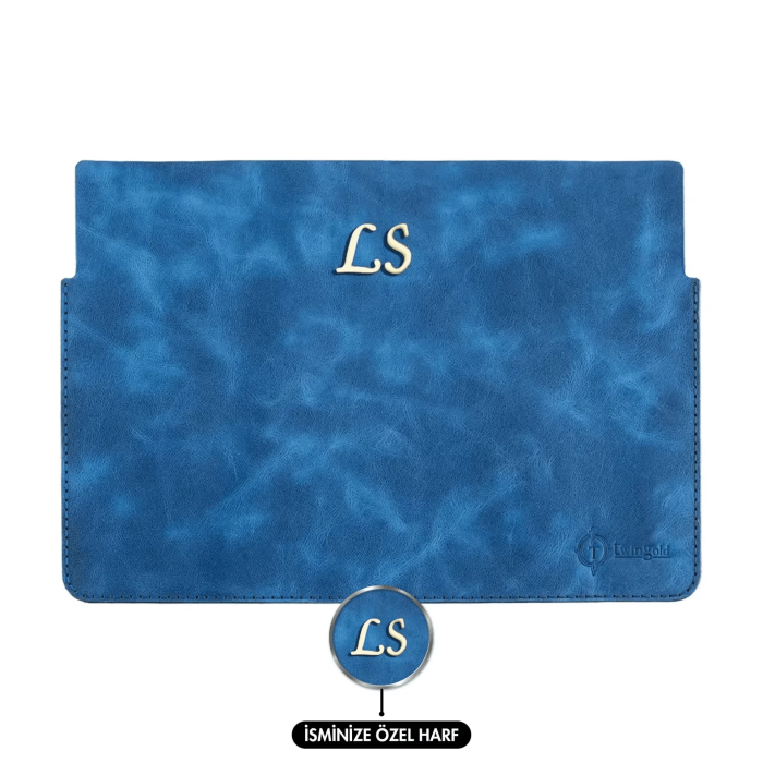 İsme Özel Macbook Kılıfı - %100 Rainbow Deri - ET02002 - Saks Mavisi