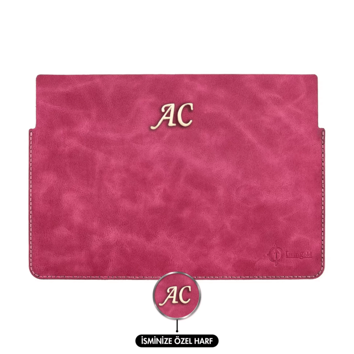 İsme Özel Macbook Kılıfı - %100 Rainbow Deri - ET02002 - Fuşya