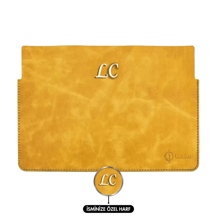 İsme Özel Macbook Kılıfı - %100 Rainbow Deri - ET02002 - Hardal Sarısı