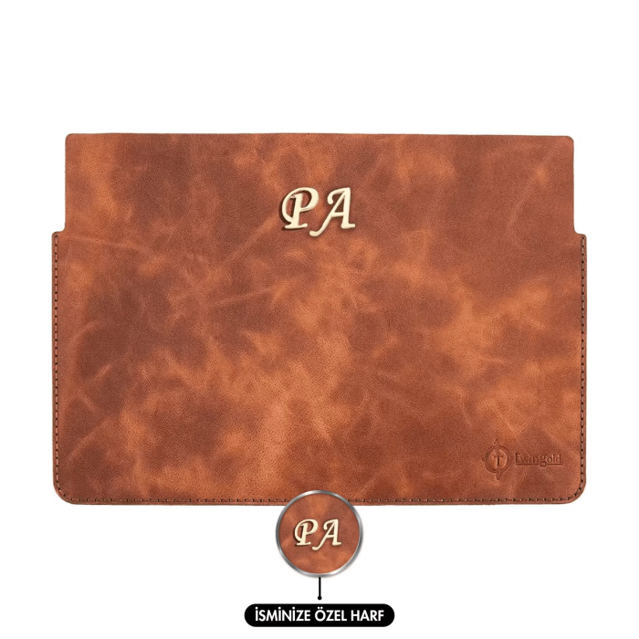 İsme Özel Macbook Kılıfı - %100 Rainbow Deri - ET02002 - Tobacco
