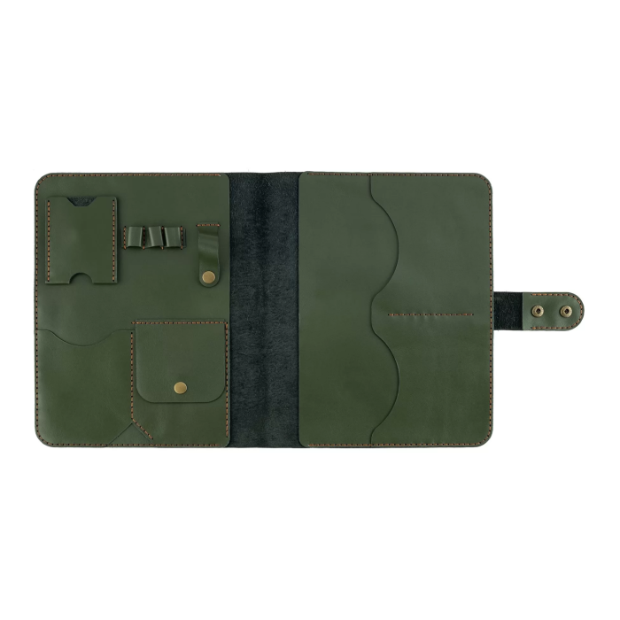 İsme Özel Çıtçıtlı Fonksiyonlu Macbook Organizer - %100 Tiesto Deri - ET02003 - Haki