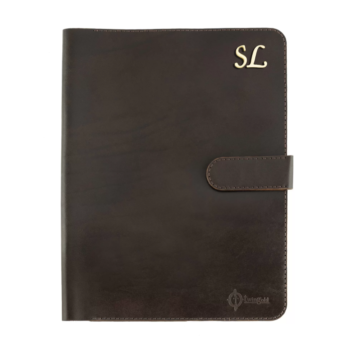 İsme Özel Çıtçıtlı Fonksiyonlu Macbook Organizer - %100 Tiesto Deri - ET02003 - Koyu Kahverengi