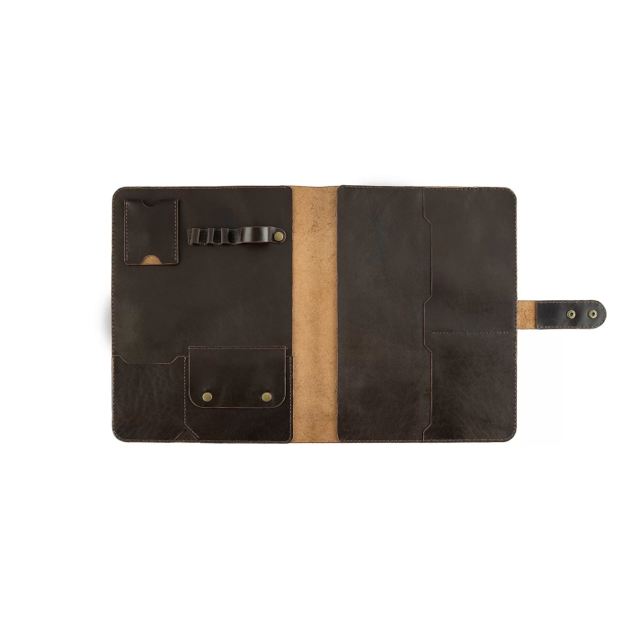 İsme Özel Çıtçıtlı Fonksiyonlu Macbook Organizer - %100 Tiesto Deri - ET02003 - Koyu Kahverengi