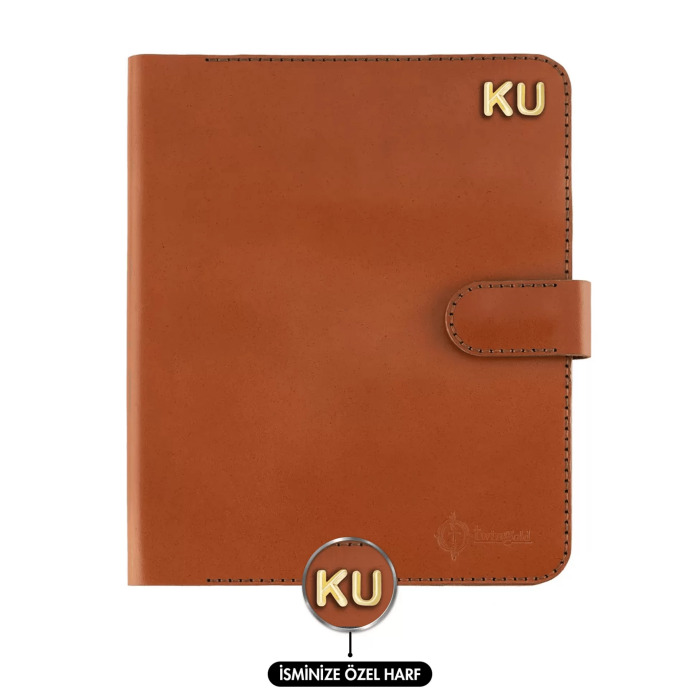 İsme Özel Çıtçıtlı Fonksiyonlu Macbook Organizer - %100 Tiesto Deri - ET02003 - Tobacco