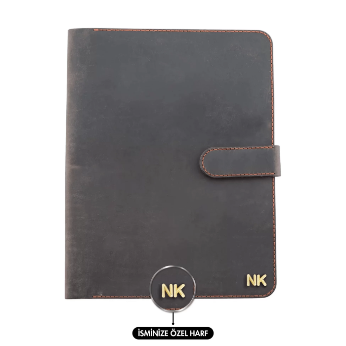 İsme Özel Çıtçıtlı Fonksiyonlu Macbook Organizer - %100 Crazy Deri - ET02004 - Kahverengi