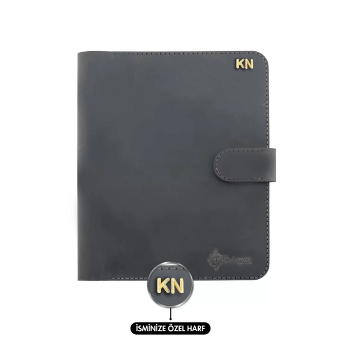 İsme Özel Çıtçıtlı Fonksiyonlu Macbook Organizer - %100 Crazy Deri - 11 (11 İnç) - ET02004 - Antrasit