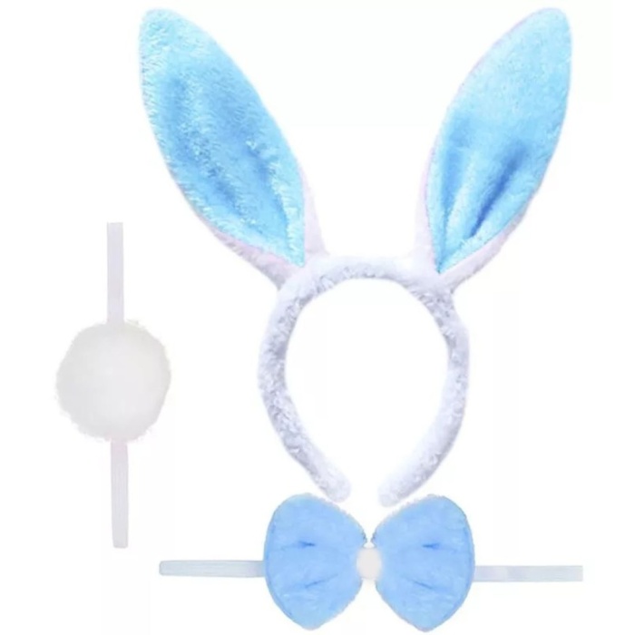 Tavşan Kostüm Seti Taç Papyon Ponpon Kuyruk Mavi