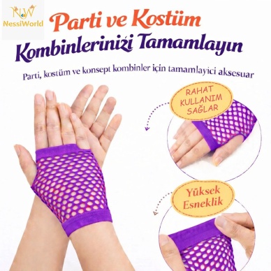 80’ler 90’lar Retro Mor File Parmaksız Kısa Eldiven 11 cm