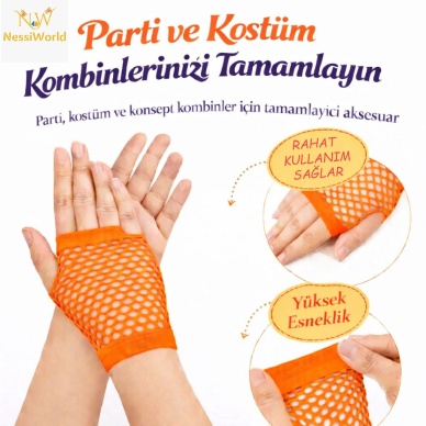 80’ler 90’lar Retro Neon Turuncu File Parmaksız Kısa Eldiven 11 cm