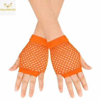 80’ler 90’lar Retro Neon Turuncu File Parmaksız Kısa Eldiven 11 cm