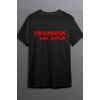 Yıkılmaduk Yan Yattuk Baskılı Pamuklu Likralı T-shirt (Kırmızı Yazılı Siyah) XL Beden