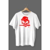 Kurukafa Baskılı Pamuklu Likralı T-shirt (Kırmızı Desenli Beyaz) M Beden