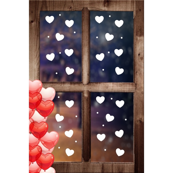 Sevgililer Günü Kalp 14 Şubat Cam Vitrin Süsleme 40 Adet Sticker