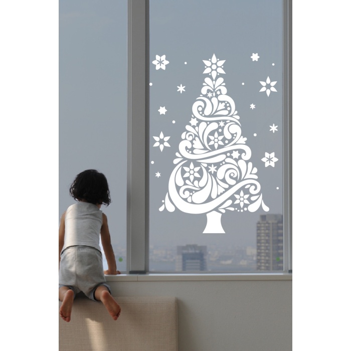 Happy New Year Sticker Çıkartma Yeni Yıl Süsü Parti Cam Süsü Noel Ağacı Kar Tanesi