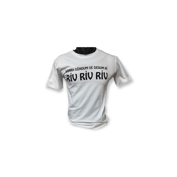 Sonra Döndüm Ve Dedum ki Riv Riv Riv Baskılı Pamuklu Likralı T-shirt (Siyah Yazılı Beyaz) S Beden