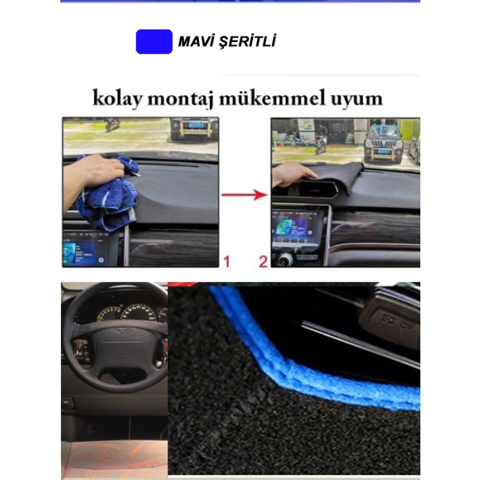Volkswagen Polo (2010-2019) 3d Torpido Koruma Kılıfı - Ön Göğüs Kaplama - Mavi Şerit