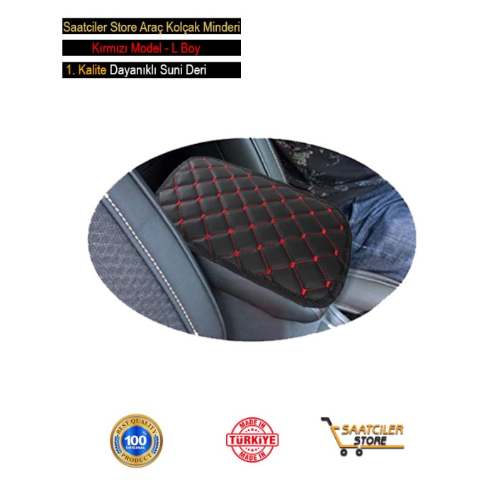 Seat Oto Modellerine Uygun Kolçak Örtüsü Capitone Süngerli Kırmızı Nakışlı