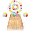 Yetişkin Çocuk Hawaii Parti Seti - 40 Cm Naturel Etek + Çiçek Aksesuarlar (5 Parça)