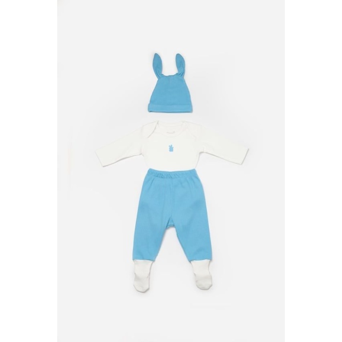 Bibaby Biorganic Bunny 3Lü Bebek Takım 73326 Mavi