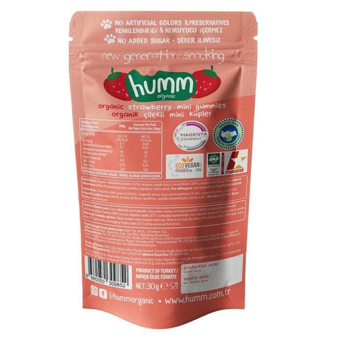 Humm Organik Çilekli Vegan Mini Küpler 30gr