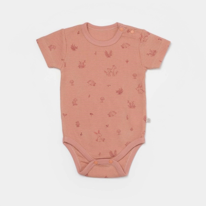 Bibaby Biorganic Waffle Deer And Bird Kısa Kol Body 56984 Ekru Rose