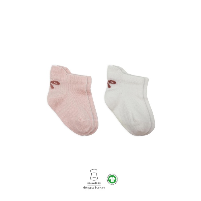 Bistyle 2Li Sneakers Smile Penye Çorap BS20106 Pembe Ekru
