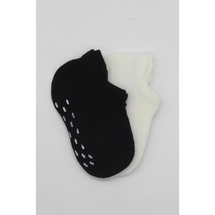 Bistyle 2Li Sneakers Kaymaz Basic Penye Çorap BS20103 Siyah Ekru
