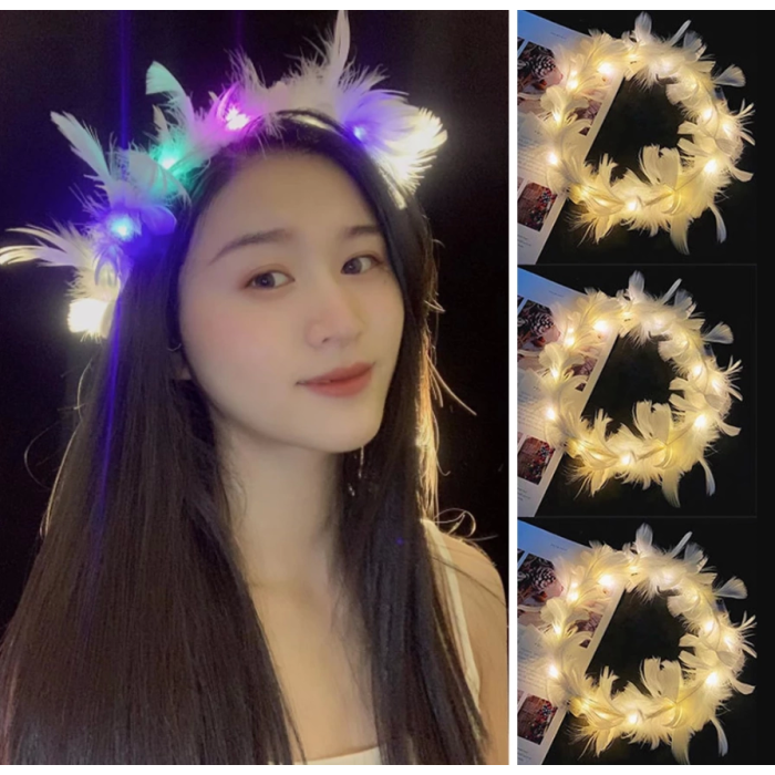 Led Işıklı Rengarenk Yanan 3 Fonksiyonlu Otrişli Parti Tacı Renkli 12x12 Cm