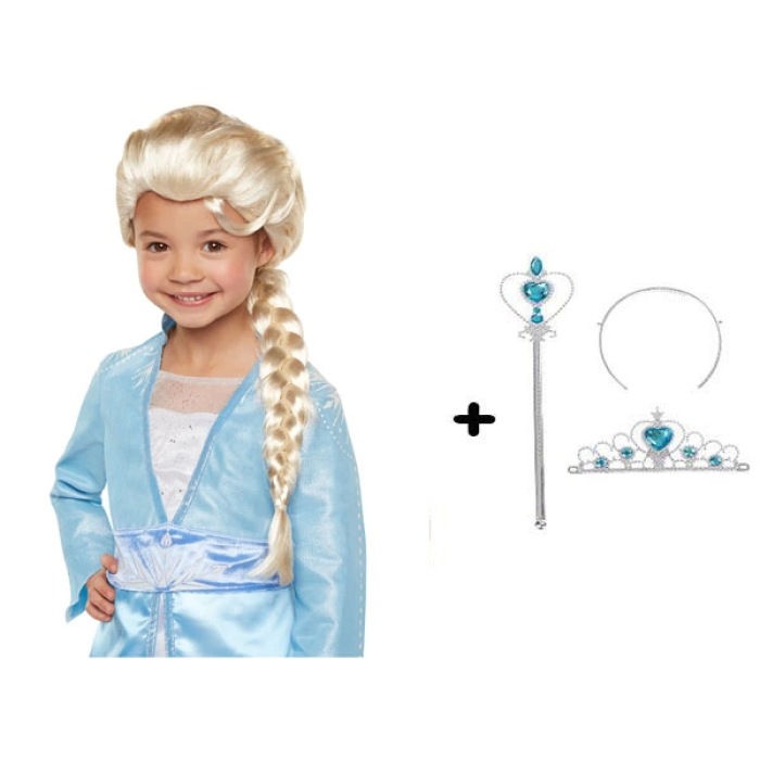 Örgülü Karlar Ülkesi Frozen Elsa Peruğu Tacı Ve Sopası Çocuk Boy